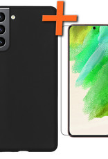 Nomfy Hoesje Geschikt voor Samsung S21 FE Hoesje Siliconen Cover Case Met Screenprotector - Hoes Geschikt voor Samsung Galaxy S21 FE Hoes Back Case - Zwart