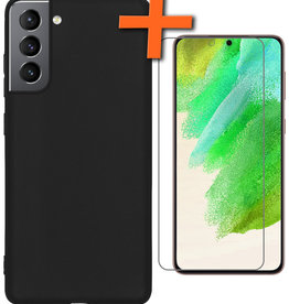 Nomfy Nomfy Samsung Galaxy S21FE Hoesje Siliconen Met Screenprotector - Zwart