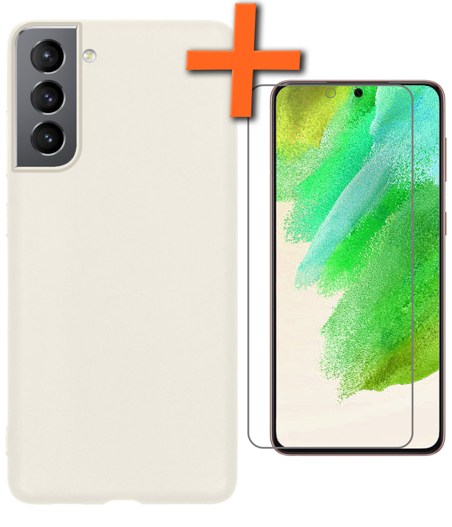 Nomfy Hoesje Geschikt voor Samsung S21 FE Hoesje Siliconen Cover Case Met Screenprotector - Hoes Geschikt voor Samsung Galaxy S21 FE Hoes Back Case - Wit