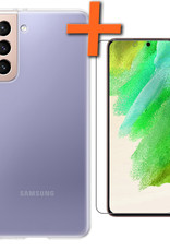 Nomfy Hoesje Geschikt voor Samsung S21 FE Hoesje Siliconen Cover Case Met Screenprotector - Hoes Geschikt voor Samsung Galaxy S21 FE Hoes Back Case - Transparant