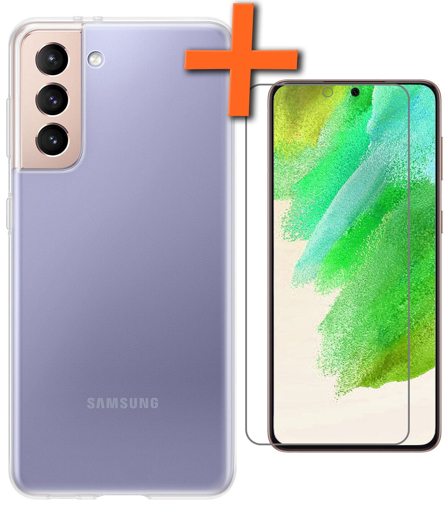 Nomfy Hoesje Geschikt voor Samsung S21 FE Hoesje Siliconen Cover Case Met Screenprotector - Hoes Geschikt voor Samsung Galaxy S21 FE Hoes Back Case - Transparant