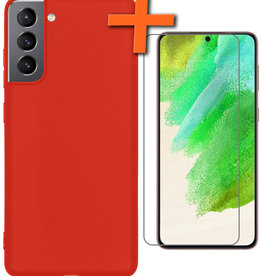 Nomfy Nomfy Samsung Galaxy S21FE Hoesje Siliconen Met Screenprotector - Rood