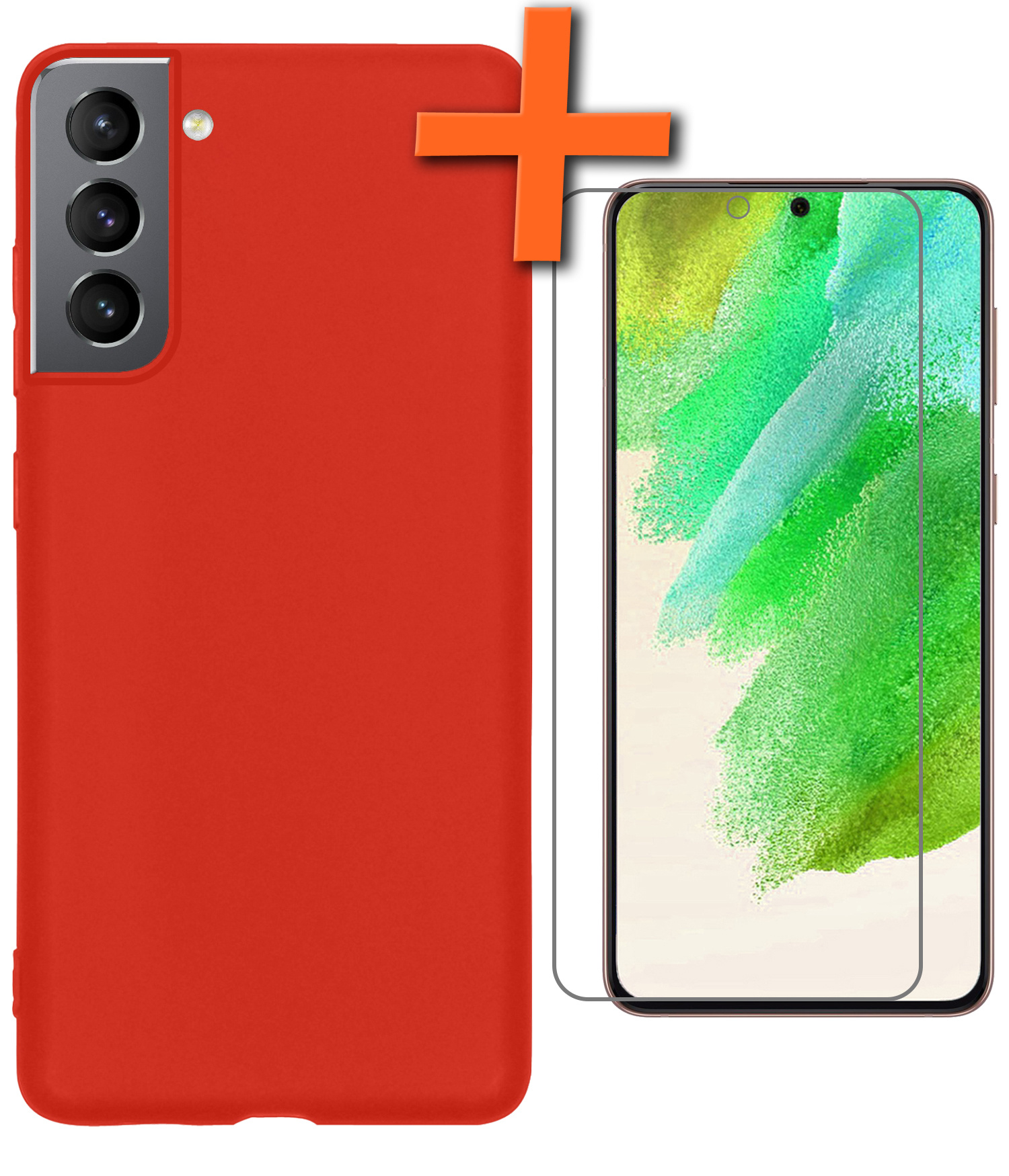 Nomfy Hoesje Geschikt voor Samsung S21 FE Hoesje Siliconen Cover Case Met Screenprotector - Hoes Geschikt voor Samsung Galaxy S21 FE Hoes Back Case - Rood