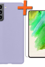Nomfy Hoesje Geschikt voor Samsung S21 FE Hoesje Siliconen Cover Case Met Screenprotector - Hoes Geschikt voor Samsung Galaxy S21 FE Hoes Back Case - Lila