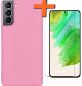 Nomfy Nomfy Samsung Galaxy S21FE Hoesje Siliconen Met Screenprotector - Lichtroze