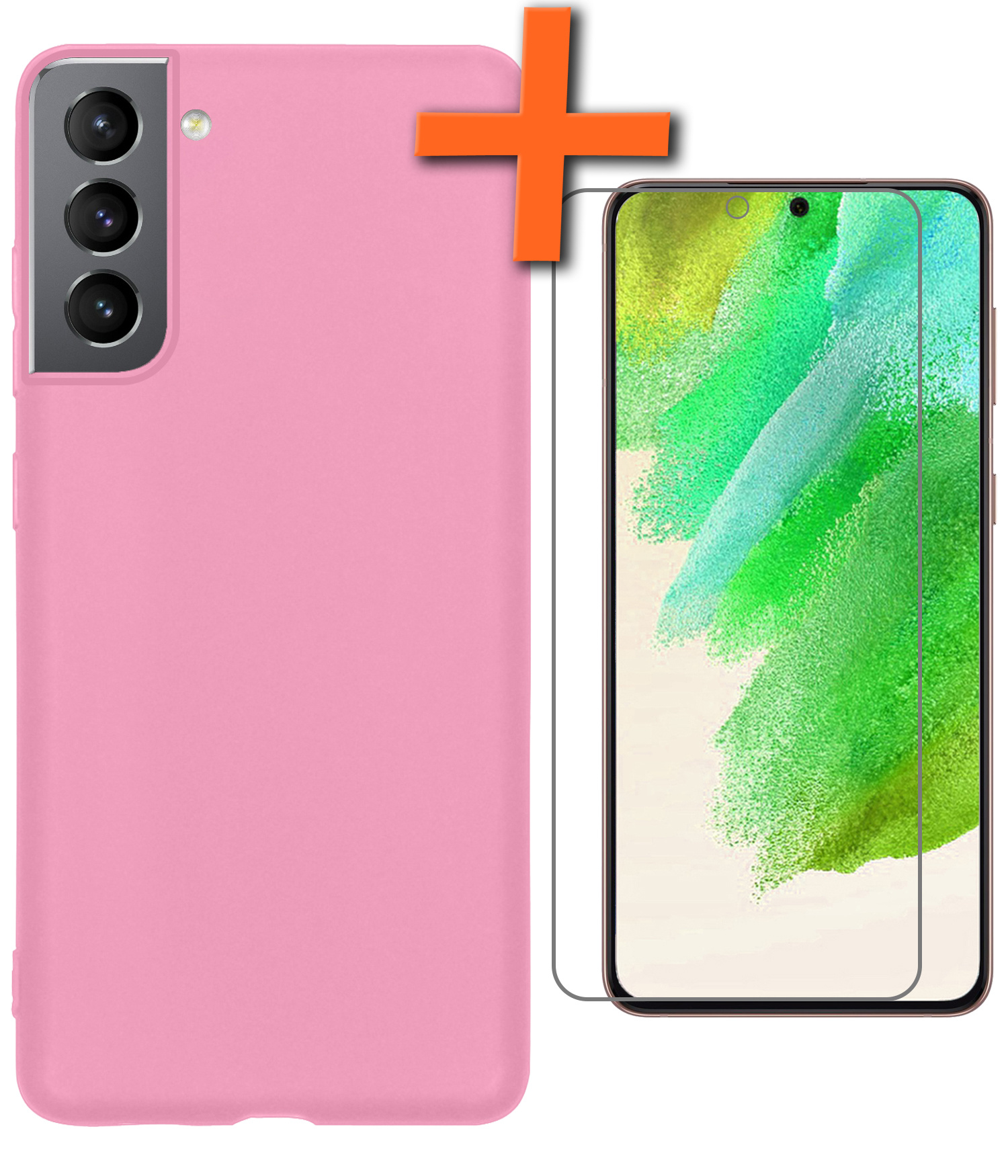 Nomfy Hoesje Geschikt voor Samsung S21 FE Hoesje Siliconen Cover Case Met Screenprotector - Hoes Geschikt voor Samsung Galaxy S21 FE Hoes Back Case - Lichtroze