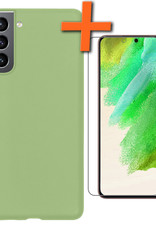 Nomfy Hoesje Geschikt voor Samsung S21 FE Hoesje Siliconen Cover Case Met Screenprotector - Hoes Geschikt voor Samsung Galaxy S21 FE Hoes Back Case - Groen