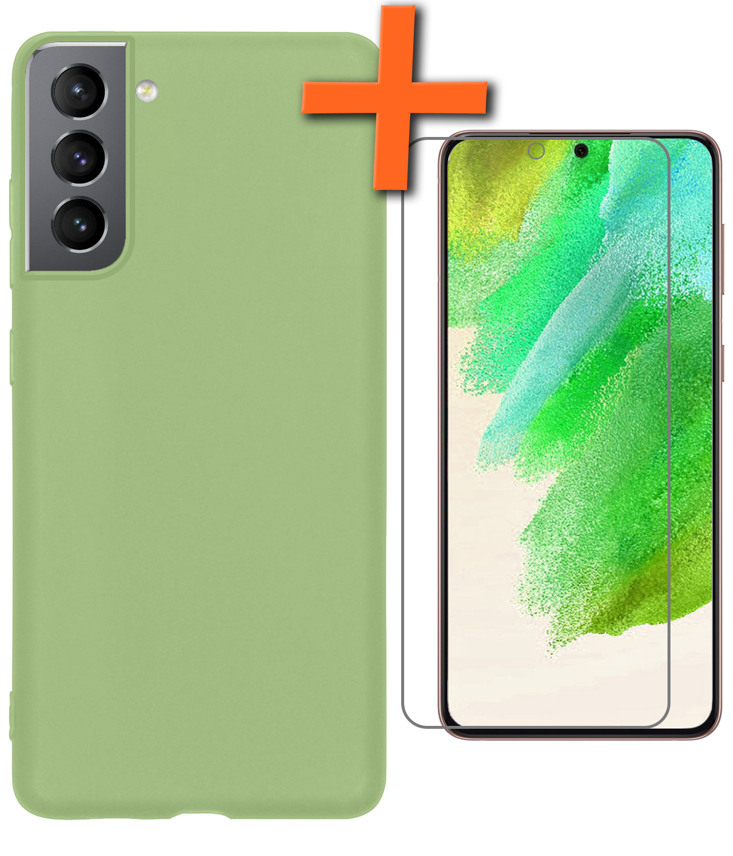 Nomfy Hoesje Geschikt voor Samsung S21 FE Hoesje Siliconen Cover Case Met Screenprotector - Hoes Geschikt voor Samsung Galaxy S21 FE Hoes Back Case - Groen