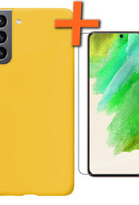 Nomfy Hoesje Geschikt voor Samsung S21 FE Hoesje Siliconen Cover Case Met Screenprotector - Hoes Geschikt voor Samsung Galaxy S21 FE Hoes Back Case - Geel