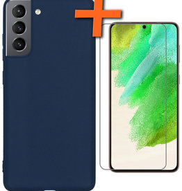 Nomfy Nomfy Samsung Galaxy S21FE Hoesje Siliconen Met Screenprotector - Donkerblauw