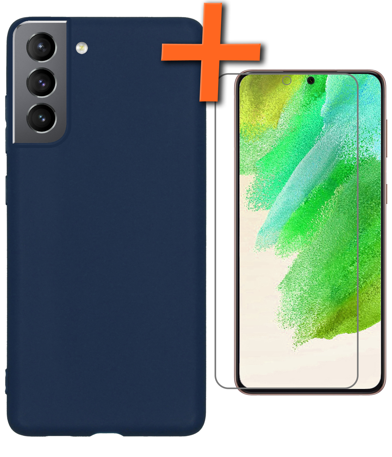 Nomfy Hoesje Geschikt voor Samsung S21 FE Hoesje Siliconen Cover Case Met Screenprotector - Hoes Geschikt voor Samsung Galaxy S21 FE Hoes Back Case - Donkerblauw