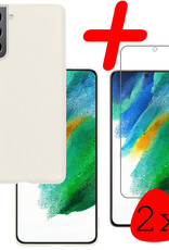 BASEY. Hoes Geschikt voor Samsung S21 FE Hoesje Siliconen Back Cover Case Met 2x Screenprotector - Hoesje Geschikt voor Samsung Galaxy S21 FE Hoes Cover Hoesje - Wit