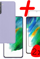 BASEY. Hoes Geschikt voor Samsung S21 FE Hoesje Siliconen Back Cover Case Met 2x Screenprotector - Hoesje Geschikt voor Samsung Galaxy S21 FE Hoes Cover Hoesje - Lila