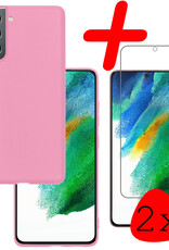 BASEY. Hoes Geschikt voor Samsung S21 FE Hoesje Siliconen Back Cover Case Met 2x Screenprotector - Hoesje Geschikt voor Samsung Galaxy S21 FE Hoes Cover Hoesje - Lichtroze