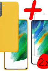 BASEY. Hoes Geschikt voor Samsung S21 FE Hoesje Siliconen Back Cover Case Met 2x Screenprotector - Hoesje Geschikt voor Samsung Galaxy S21 FE Hoes Cover Hoesje - Geel
