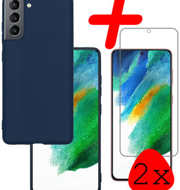 BASEY. BASEY. Samsung Galaxy S21FE Hoesje Siliconen Met 2x Screenprotector - Donkerblauw