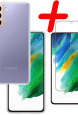 BASEY. Hoes Geschikt voor Samsung S21 FE Hoesje Siliconen Back Cover Case Met Screenprotector - Hoesje Geschikt voor Samsung Galaxy S21 FE Hoes Cover Hoesje - Transparant