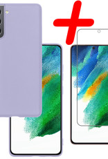 BASEY. Hoes Geschikt voor Samsung S21 FE Hoesje Siliconen Back Cover Case Met Screenprotector - Hoesje Geschikt voor Samsung Galaxy S21 FE Hoes Cover Hoesje - Lila