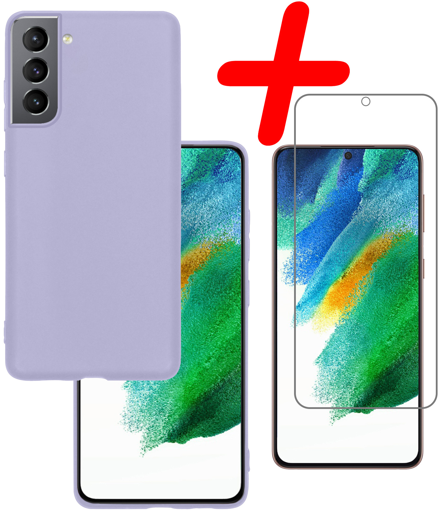 BASEY. Hoes Geschikt voor Samsung S21 FE Hoesje Siliconen Back Cover Case Met Screenprotector - Hoesje Geschikt voor Samsung Galaxy S21 FE Hoes Cover Hoesje - Lila
