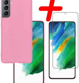 BASEY. BASEY. Samsung Galaxy S21FE Hoesje Siliconen Met Screenprotector - Lichtroze