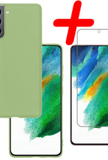 BASEY. Hoes Geschikt voor Samsung S21 FE Hoesje Siliconen Back Cover Case Met Screenprotector - Hoesje Geschikt voor Samsung Galaxy S21 FE Hoes Cover Hoesje - Groen