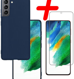 BASEY. BASEY. Samsung Galaxy S21FE Hoesje Siliconen Met Screenprotector - Donkerblauw