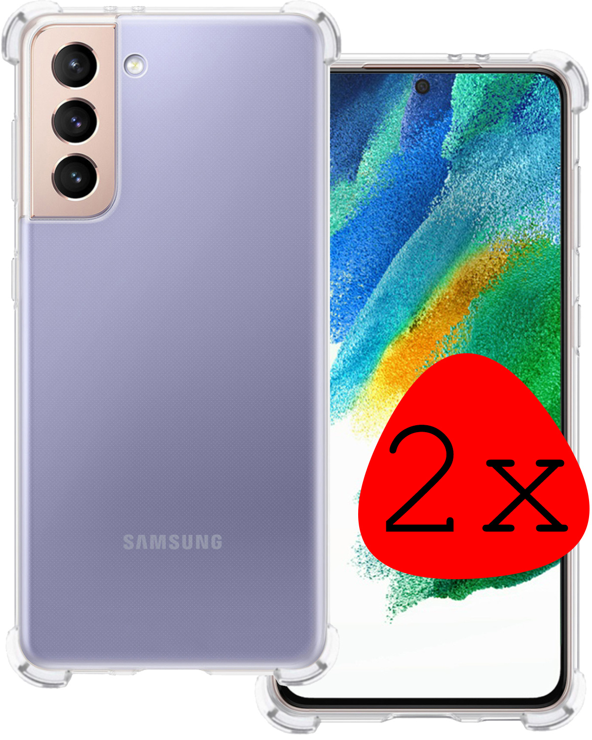 BASEY. Hoes Geschikt voor Samsung S21 FE Hoesje Shock Proof Case Hoes Siliconen - Hoesje Geschikt voor Samsung Galaxy S21 FE Hoes Cover Shockproof - Transparant - 2 Stuks