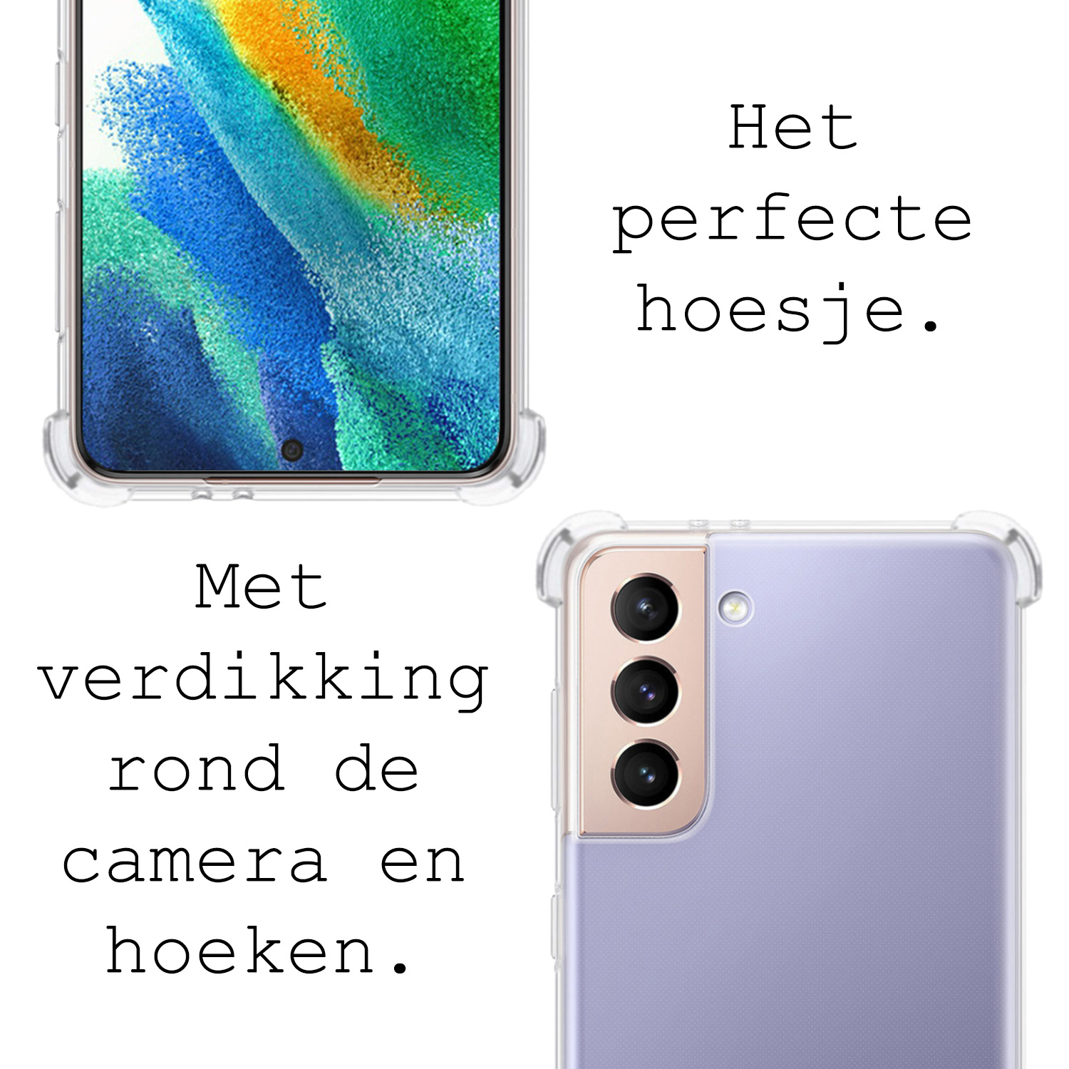 BASEY. Hoes Geschikt voor Samsung S21 FE Hoesje Shock Proof Case Hoes Siliconen - Hoesje Geschikt voor Samsung Galaxy S21 FE Hoes Cover Shockproof - Transparant - 2 Stuks