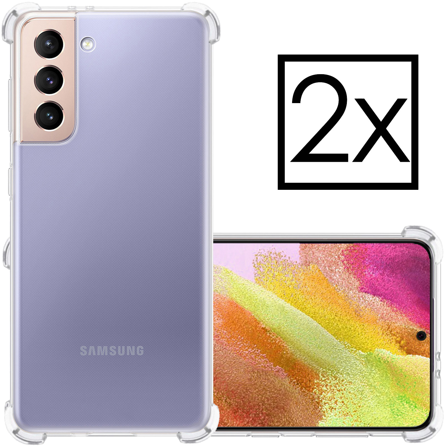 NoXx Hoes Geschikt voor Samsung S21 FE Hoesje Siliconen Cover Shock Proof Back Case Shockproof Hoes - Transparant - 2x