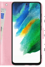 BASEY. Hoes Geschikt voor Samsung S21 FE Hoesje Bookcase Hoes Flip Case Book Cover Met Screenprotector - Hoesje Geschikt voor Samsung Galaxy S21 FE Hoes Book Case Hoesje - Lichtroze