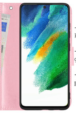BASEY. Samsung Galaxy S21 FE Hoesje Bookcase Met 2x Screenprotector - Samsung Galaxy S21 FE Case Hoes Cover - Samsung Galaxy S21 FE 2x Screenprotector - Licht Roze