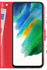 BASEY. Hoes Geschikt voor Samsung S21 FE Hoesje Bookcase Hoes Flip Case Book Cover Met 2x Screenprotector - Hoesje Geschikt voor Samsung Galaxy S21 FE Hoes Book Case Hoesje - Rood