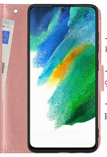 BASEY. Hoes Geschikt voor Samsung S21 FE Hoesje Bookcase Hoes Flip Case Book Cover Met 2x Screenprotector - Hoesje Geschikt voor Samsung Galaxy S21 FE Hoes Book Case Hoesje - Rosé goud