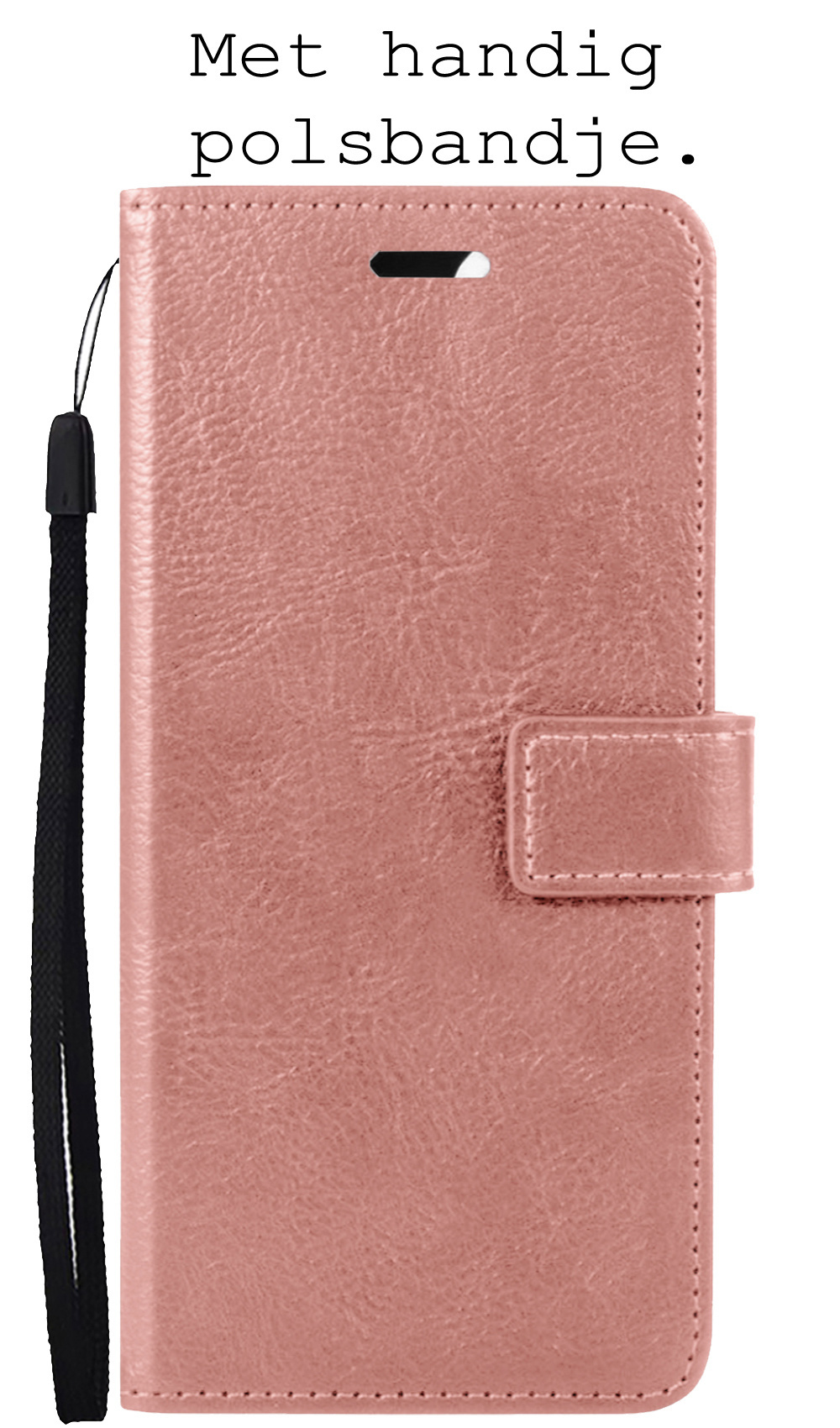 BASEY. Hoes Geschikt voor Samsung S21 FE Hoesje Bookcase Hoes Flip Case Book Cover Met 2x Screenprotector - Hoesje Geschikt voor Samsung Galaxy S21 FE Hoes Book Case Hoesje - Rosé goud