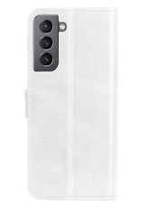 BASEY. Hoes Geschikt voor Samsung S21 FE Hoesje Bookcase Hoes Flip Case Book Cover Met 2x Screenprotector - Hoesje Geschikt voor Samsung Galaxy S21 FE Hoes Book Case Hoesje - Wit
