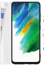 BASEY. Hoes Geschikt voor Samsung S21 FE Hoesje Bookcase Hoes Flip Case Book Cover Met 2x Screenprotector - Hoesje Geschikt voor Samsung Galaxy S21 FE Hoes Book Case Hoesje - Wit