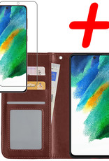 BASEY. Hoes Geschikt voor Samsung S21 FE Hoesje Bookcase Hoes Flip Case Book Cover Met Screenprotector - Hoesje Geschikt voor Samsung Galaxy S21 FE Hoes Book Case Hoesje - Bruin