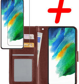 BASEY. BASEY. Samsung Galaxy S21FE Hoesje Bookcase Bruin Met Screenprotector