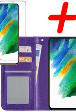 BASEY. Hoes Geschikt voor Samsung S21 FE Hoesje Bookcase Hoes Flip Case Book Cover Met Screenprotector - Hoesje Geschikt voor Samsung Galaxy S21 FE Hoes Book Case Hoesje - Paars
