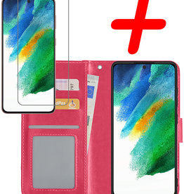 BASEY. BASEY. Samsung Galaxy S21FE Hoesje Bookcase Donkerroze Met Screenprotector