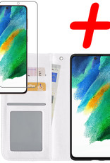 BASEY. Hoes Geschikt voor Samsung S21 FE Hoesje Bookcase Hoes Flip Case Book Cover Met Screenprotector - Hoesje Geschikt voor Samsung Galaxy S21 FE Hoes Book Case Hoesje - Wit