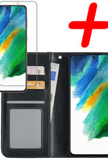 BASEY. Hoes Geschikt voor Samsung S21 FE Hoesje Bookcase Hoes Flip Case Book Cover Met Screenprotector - Hoesje Geschikt voor Samsung Galaxy S21 FE Hoes Book Case Hoesje - Zwart