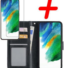 BASEY. Samsung Galaxy S21FE Hoesje Bookcase Zwart Met Screenprotector