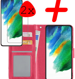 BASEY. BASEY. Samsung Galaxy S21FE Hoesje Bookcase Donkerroze Met 2x Screenprotector