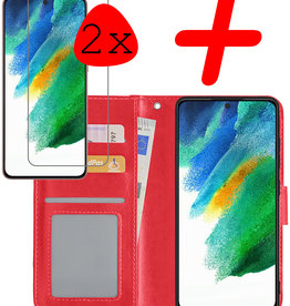 BASEY. BASEY. Samsung Galaxy S21FE Hoesje Bookcase Rood Met 2x Screenprotector