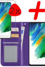 BASEY. Hoes Geschikt voor Samsung S21 FE Hoesje Bookcase Hoes Flip Case Book Cover Met 2x Screenprotector - Hoesje Geschikt voor Samsung Galaxy S21 FE Hoes Book Case Hoesje - Paars