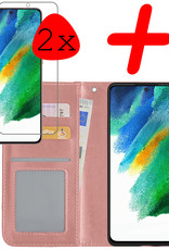 BASEY. Hoes Geschikt voor Samsung S21 FE Hoesje Bookcase Hoes Flip Case Book Cover Met 2x Screenprotector - Hoesje Geschikt voor Samsung Galaxy S21 FE Hoes Book Case Hoesje - Rosé goud