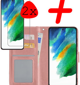 BASEY. BASEY. Samsung Galaxy S21FE Hoesje Bookcase Rose goud Met 2x Screenprotector