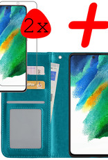 BASEY. Hoes Geschikt voor Samsung S21 FE Hoesje Bookcase Hoes Flip Case Book Cover Met 2x Screenprotector - Hoesje Geschikt voor Samsung Galaxy S21 FE Hoes Book Case Hoesje - Turquoise