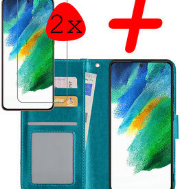 BASEY. BASEY. Samsung Galaxy S21FE Hoesje Bookcase Turquoise Met 2x Screenprotector